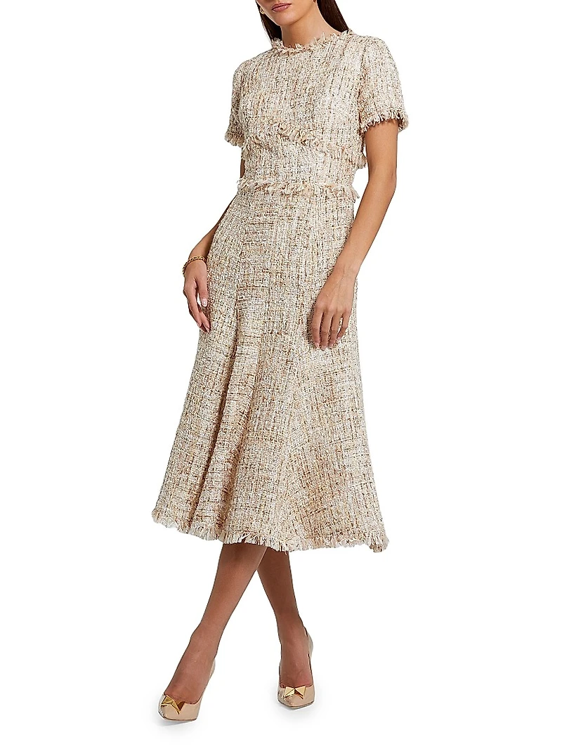 Bouclé Tweed A-Line Midi-Dress