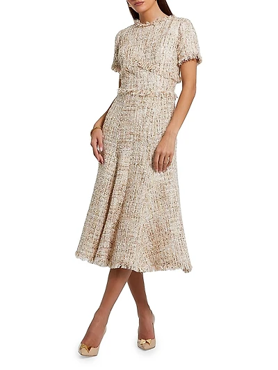 Bouclé Tweed A-Line Midi-Dress