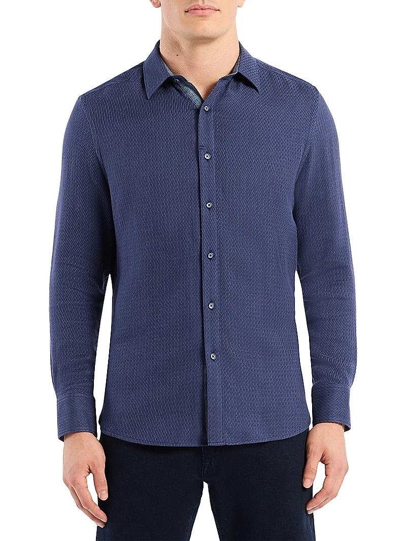 Leonard Textured Cotton-Blend Long-Sleeve Shirt