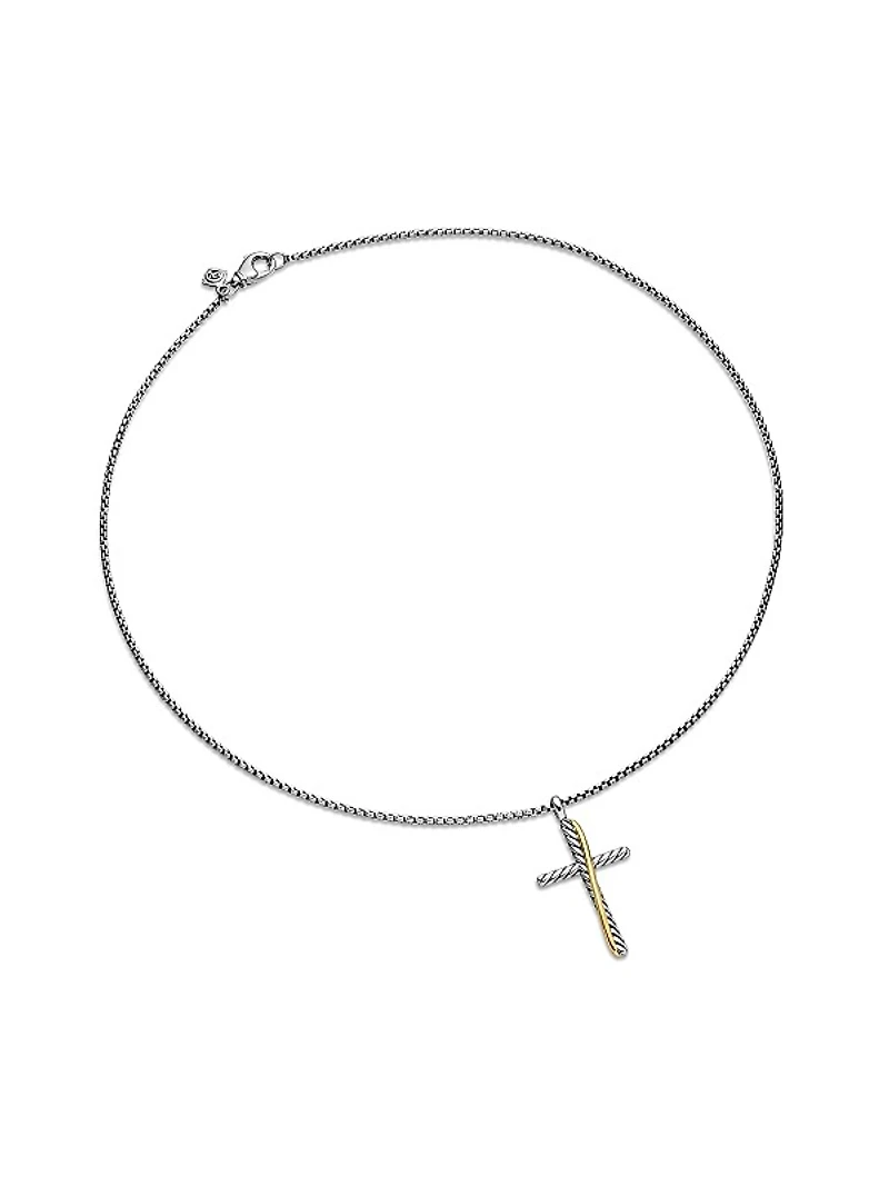 Crossover Cross Necklace in Sterling Silver with 18K Yellow Gold, 35.6MM