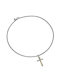 Crossover Cross Necklace in Sterling Silver with 18K Yellow Gold, 35.6MM