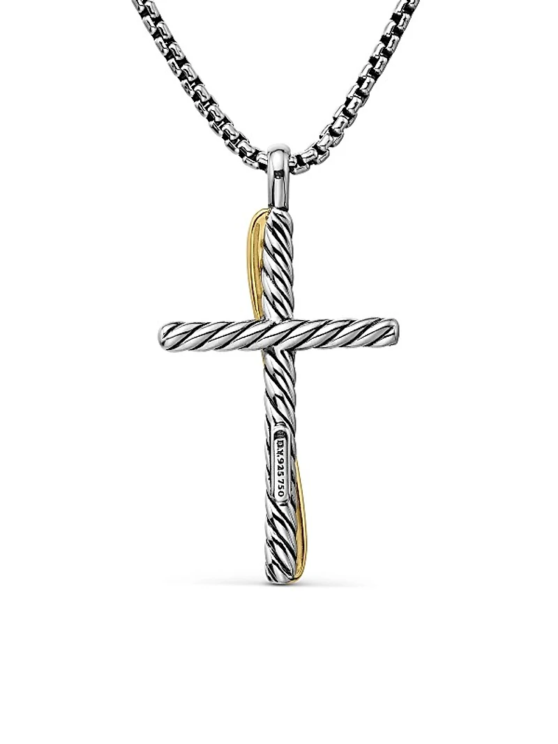 Crossover Cross Necklace in Sterling Silver with 18K Yellow Gold, 35.6MM