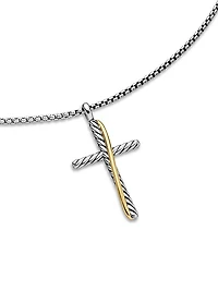 Crossover Cross Necklace in Sterling Silver with 18K Yellow Gold, 35.6MM