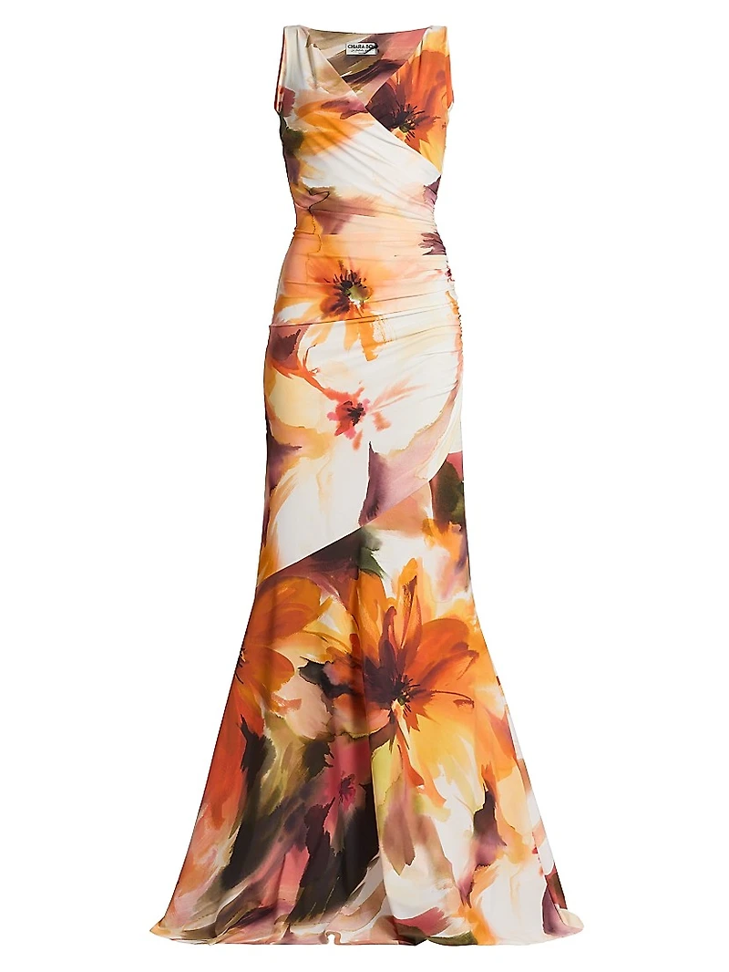 Honui Floral V-Neck Mermaid Gown