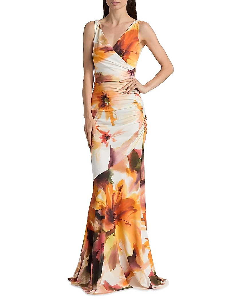 Honui Floral V-Neck Mermaid Gown