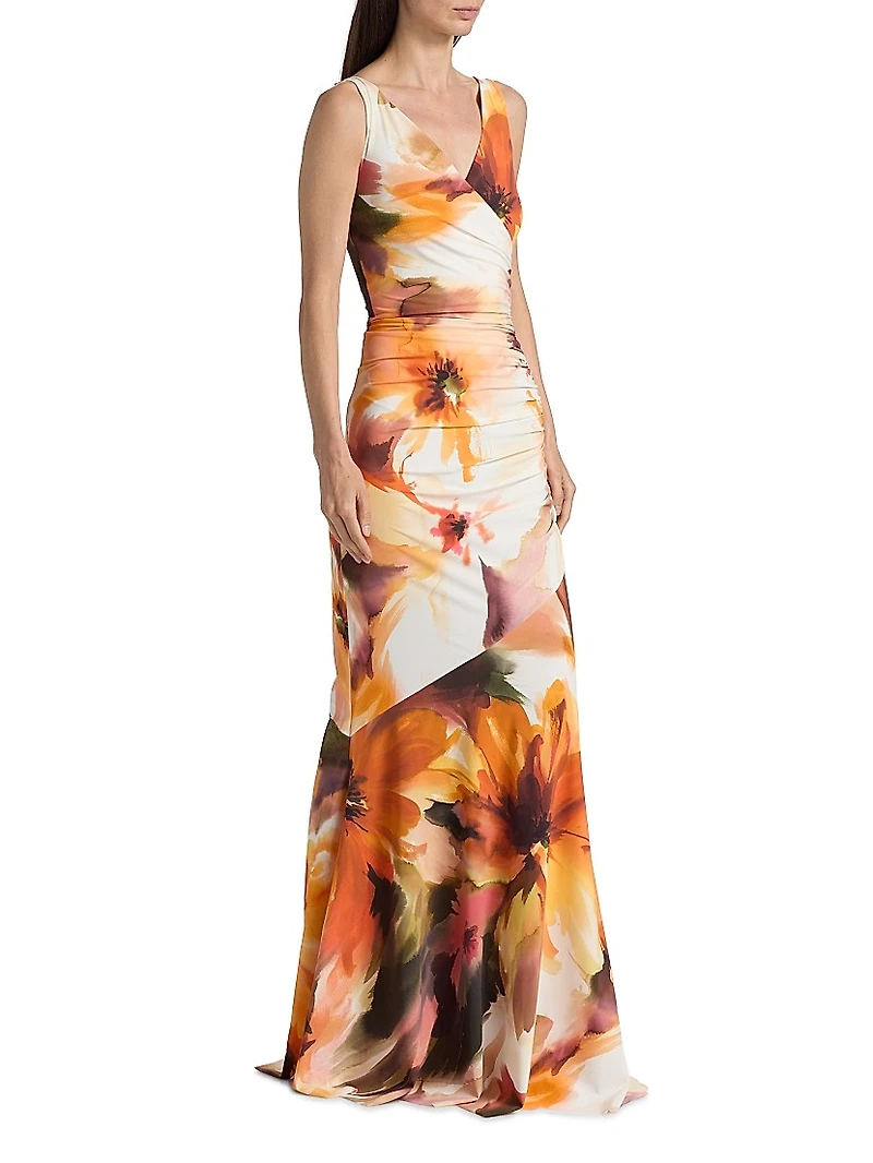 Honui Floral V-Neck Mermaid Gown