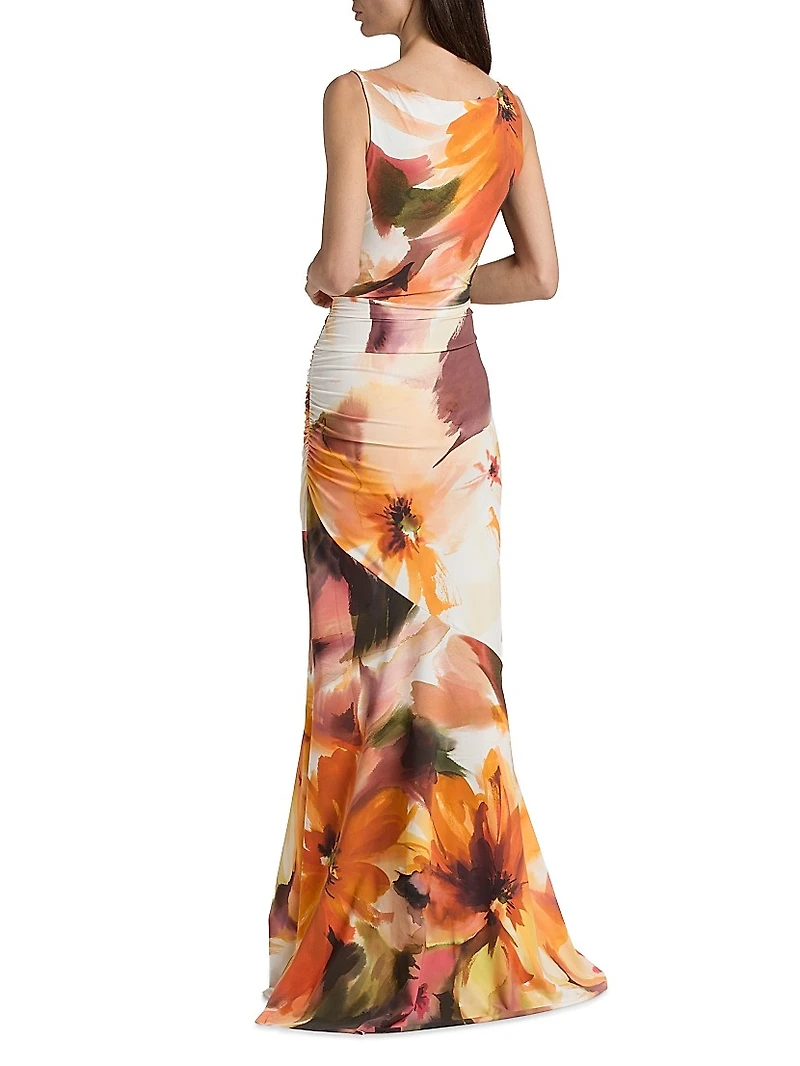 Honui Floral V-Neck Mermaid Gown