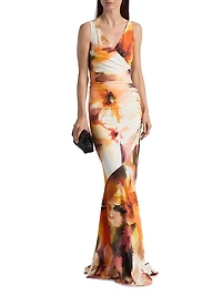 Honui Floral V-Neck Mermaid Gown
