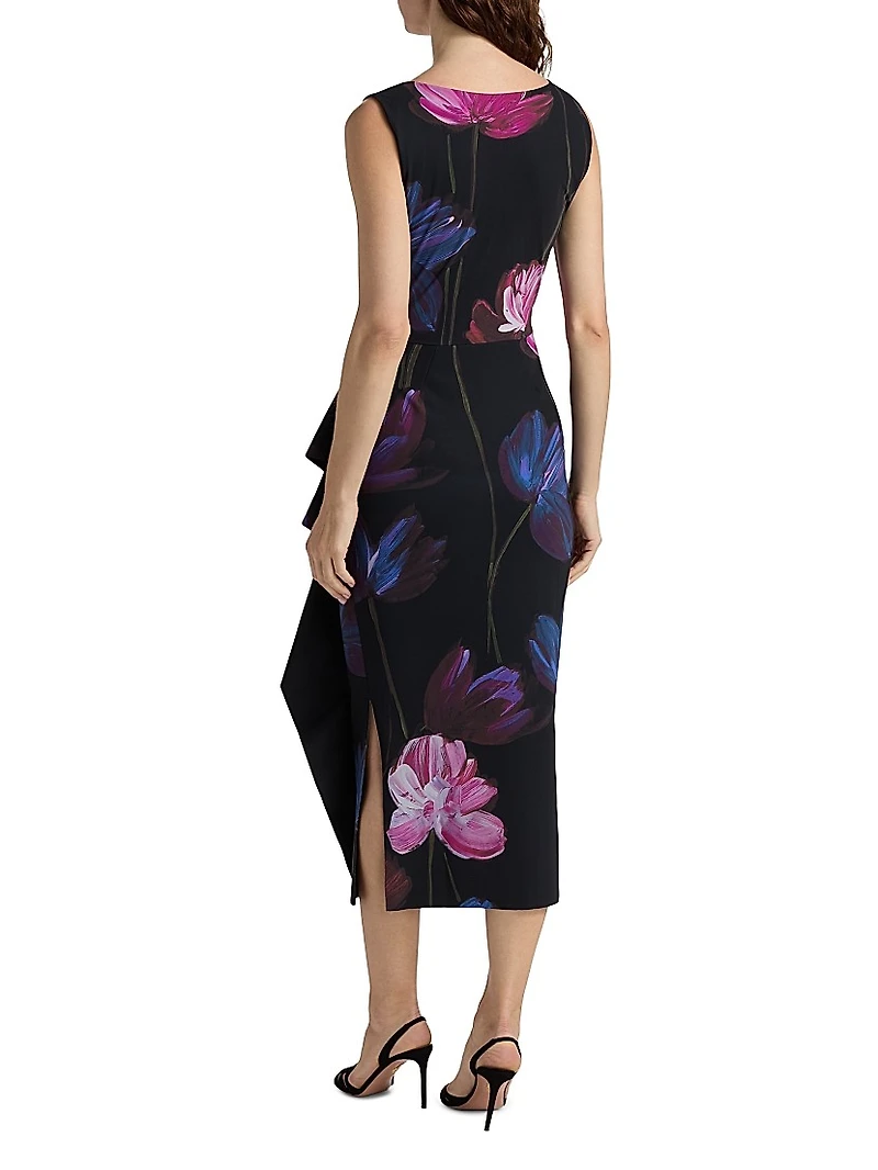Sayon Floral Drape Sheath Cocktail Dress