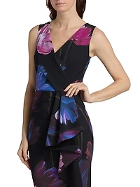 Sayon Floral Drape Sheath Cocktail Dress