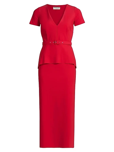 Siaka V-Neck Peplum Midi-Dress