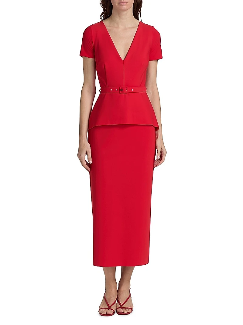 Siaka V-Neck Peplum Midi-Dress
