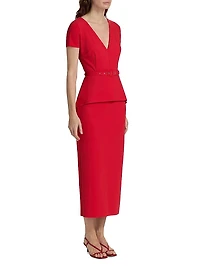 Siaka V-Neck Peplum Midi-Dress