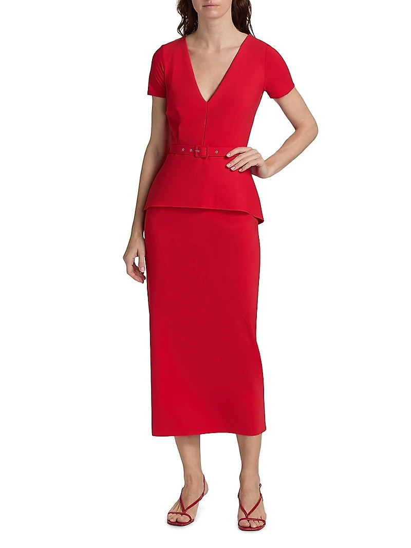 Siaka V-Neck Peplum Midi-Dress