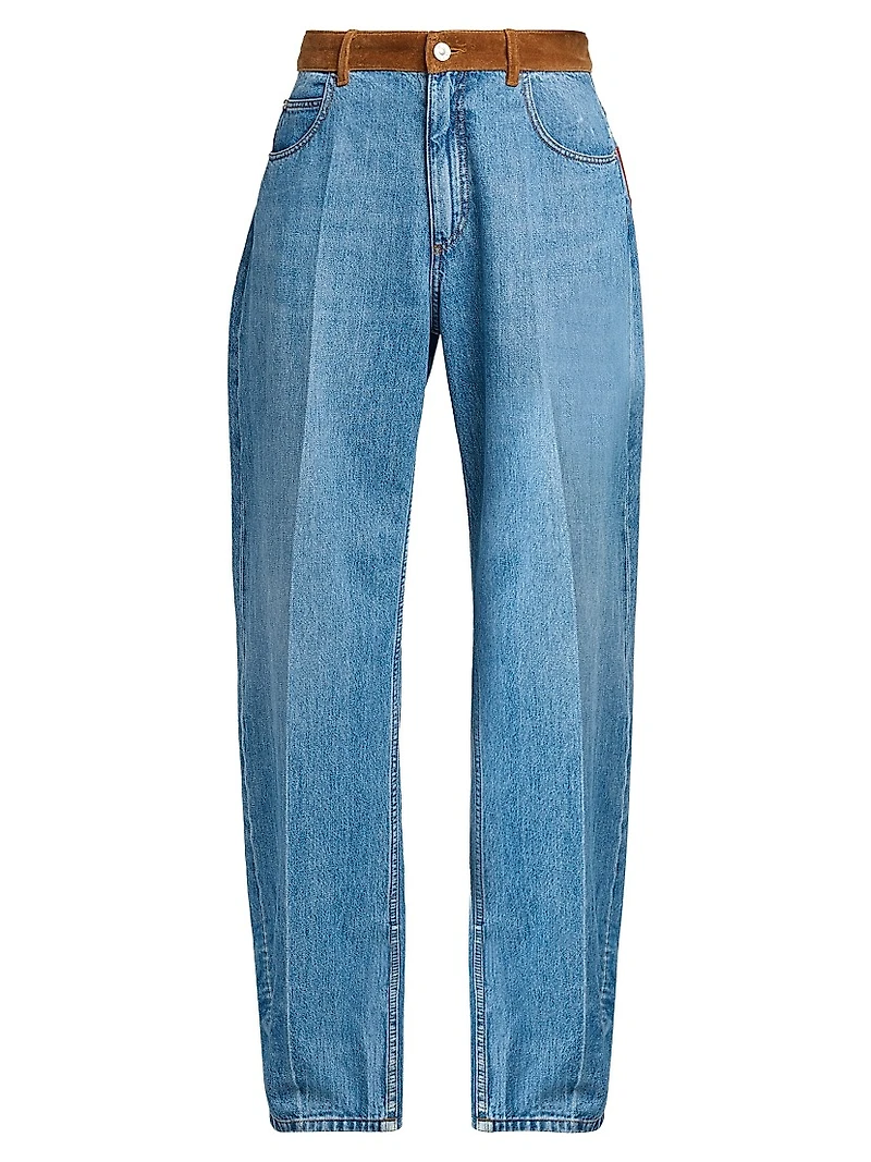 Wolf Tail Velvet-Trimmed Wide-Leg Jeans