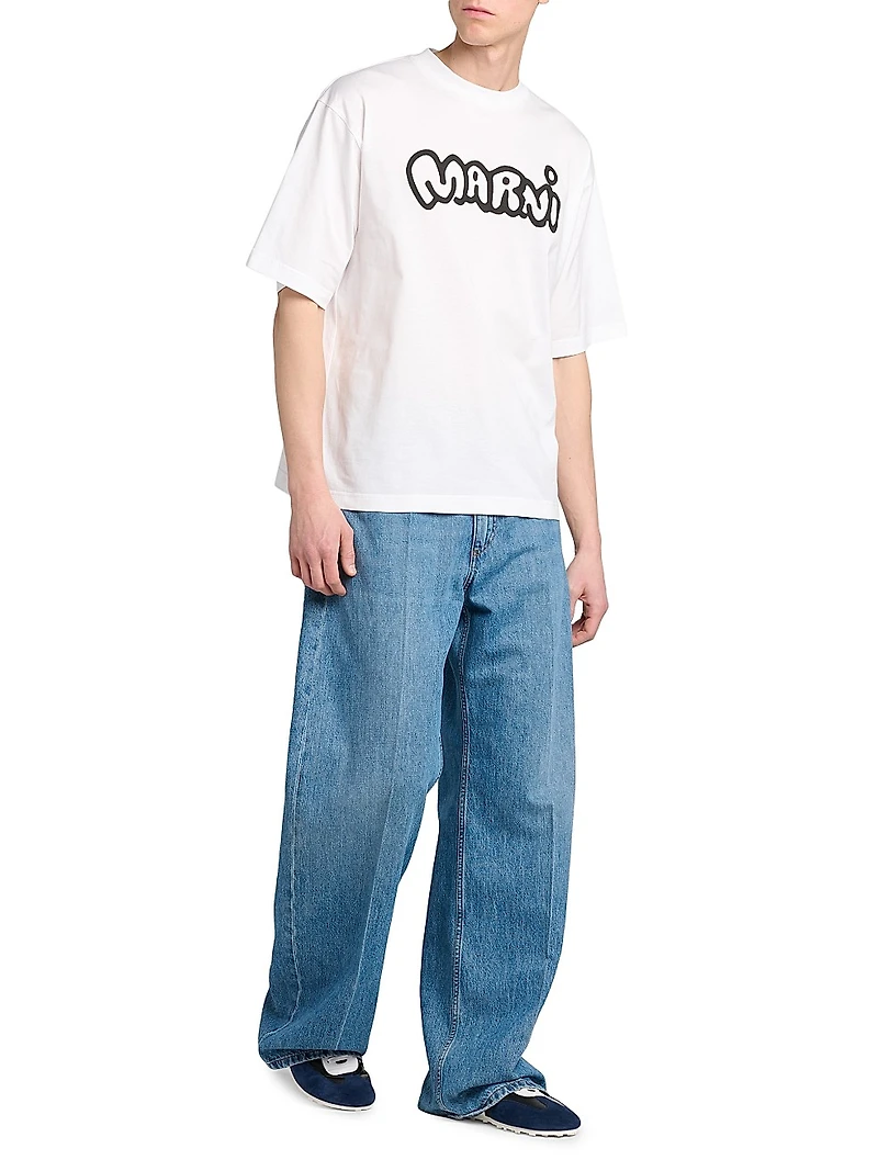 Wolf Tail Velvet-Trimmed Wide-Leg Jeans