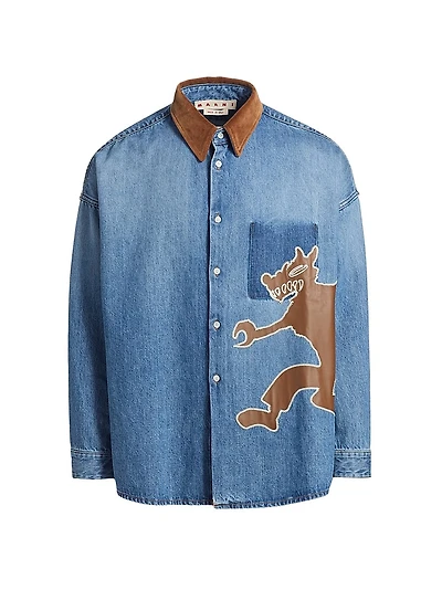 Wolf-Patch Denim Oversized Shirt