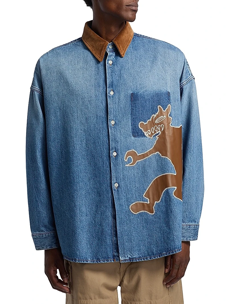 Wolf-Patch Denim Oversized Shirt