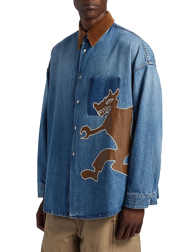 Wolf-Patch Denim Oversized Shirt