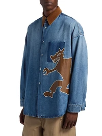 Wolf-Patch Denim Oversized Shirt