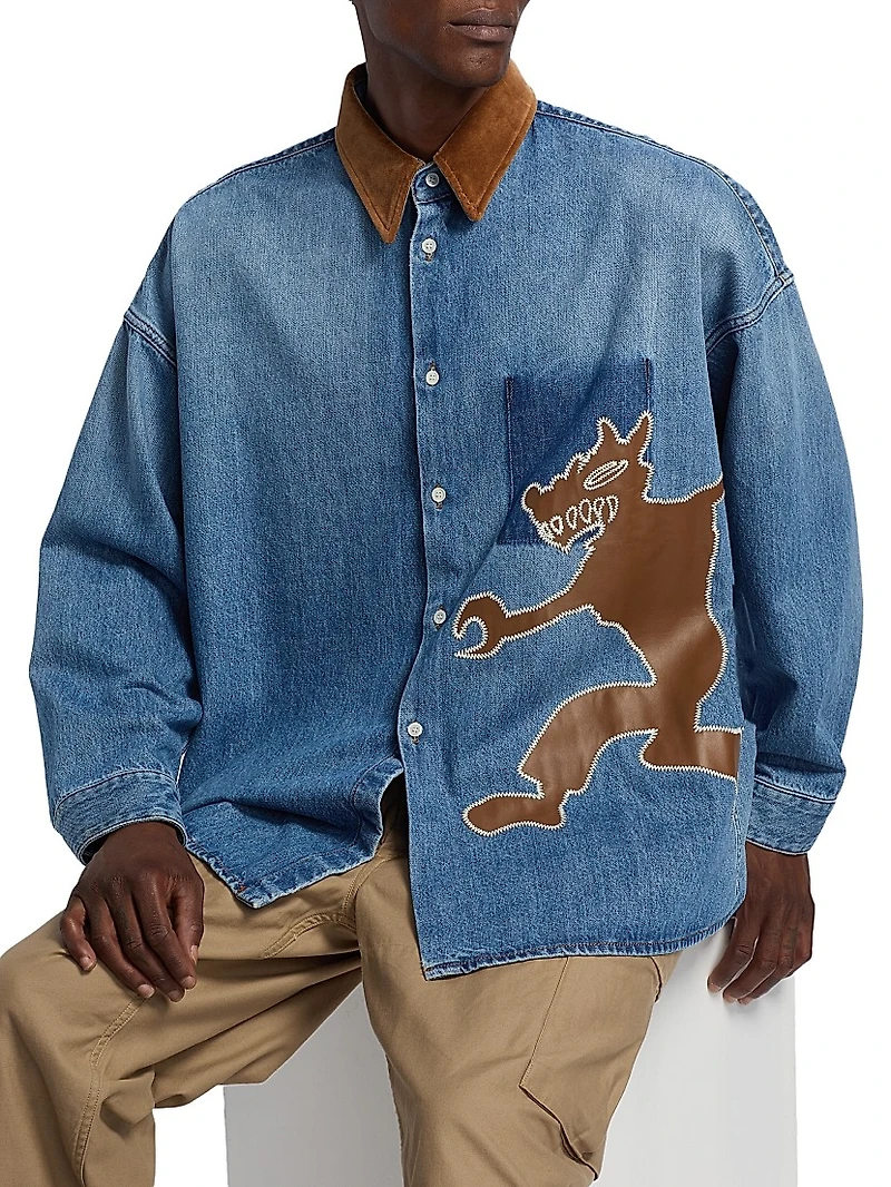 Wolf-Patch Denim Oversized Shirt