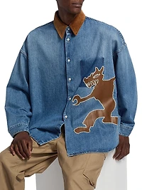 Wolf-Patch Denim Oversized Shirt