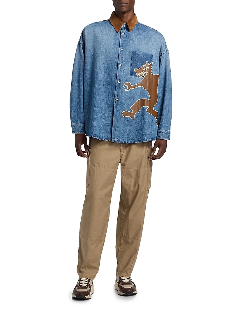 Wolf-Patch Denim Oversized Shirt