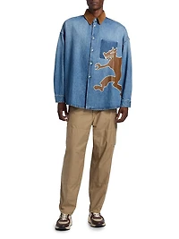 Wolf-Patch Denim Oversized Shirt