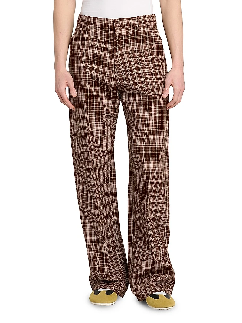 Check Wool Wide-Leg Trousers