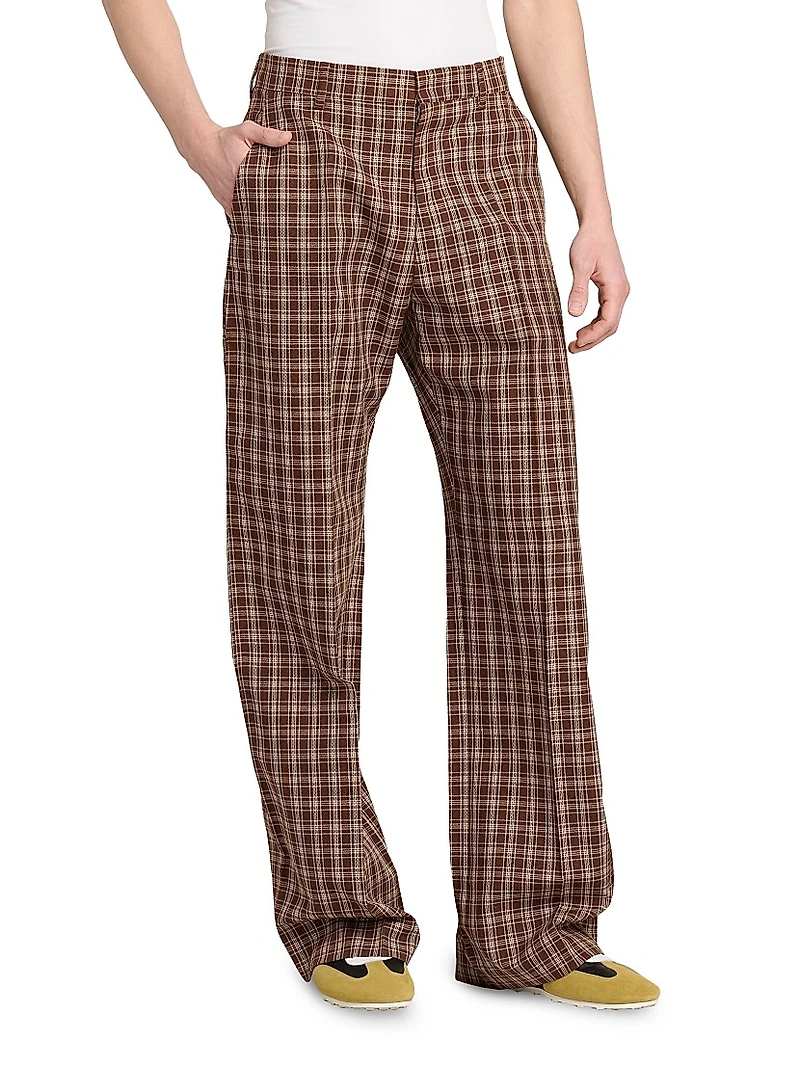 Check Wool Wide-Leg Trousers