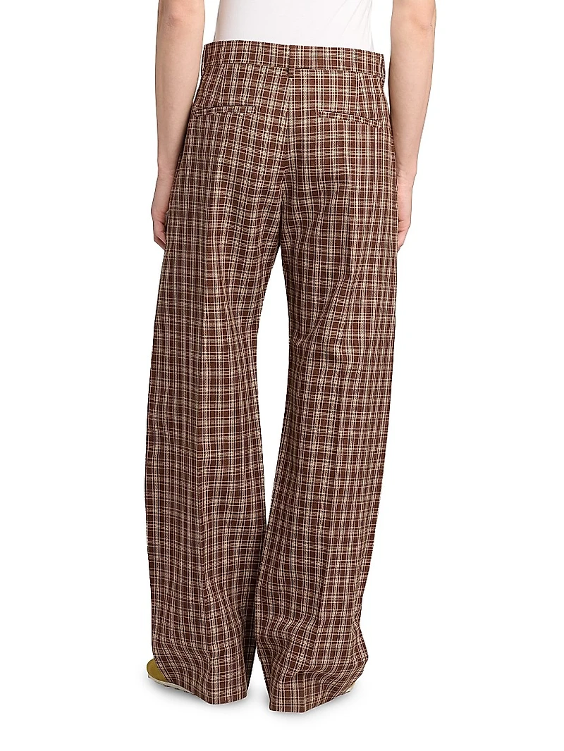 Check Wool Wide-Leg Trousers