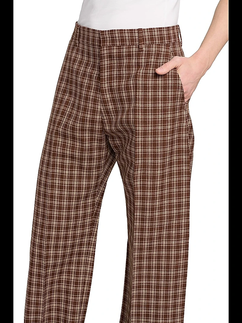 Check Wool Wide-Leg Trousers