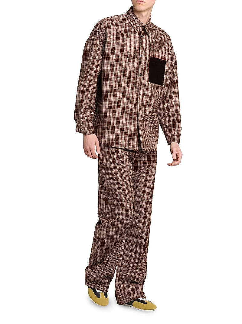 Check Wool Wide-Leg Trousers