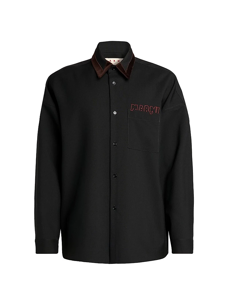 Logo Wool Velvet-Trimmed Shirt