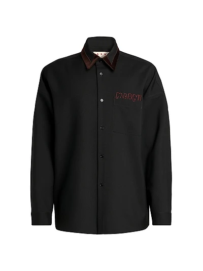 Logo Wool Velvet-Trimmed Shirt