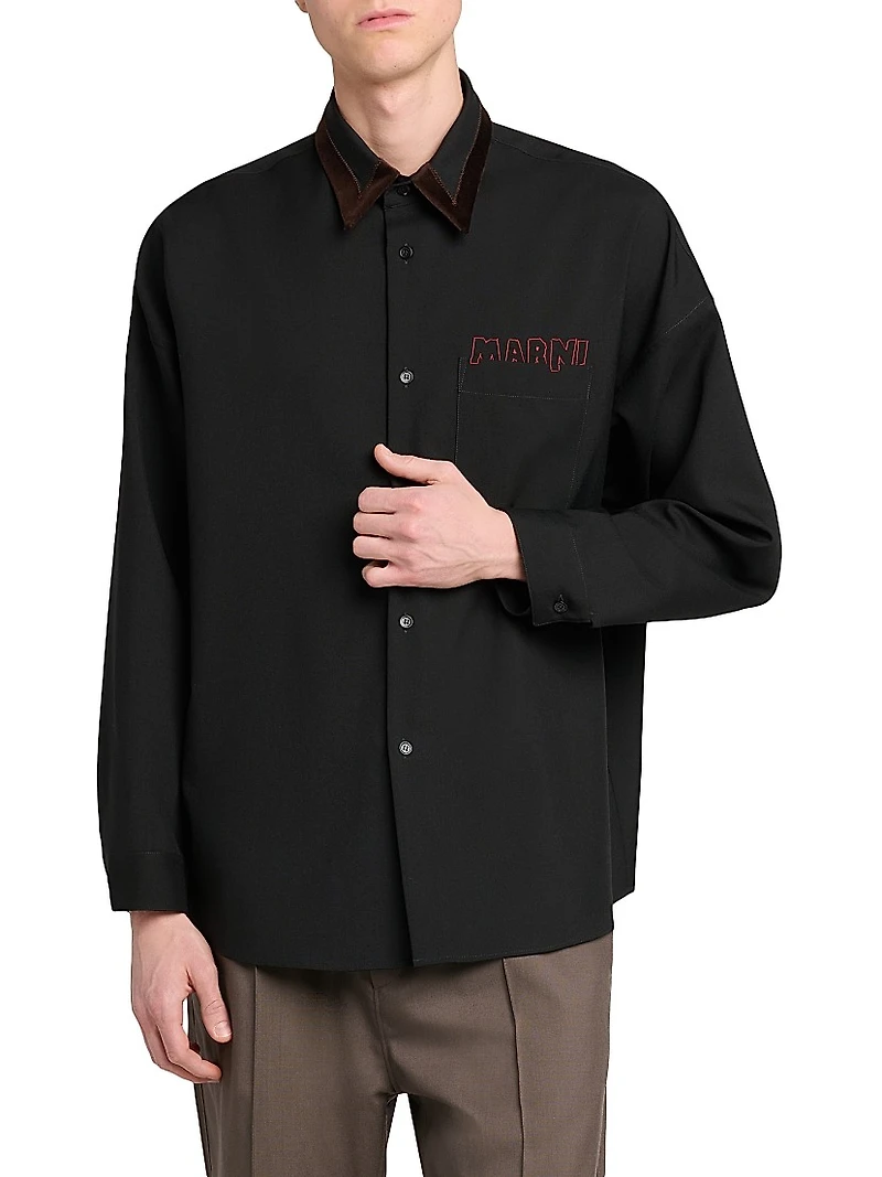 Logo Wool Velvet-Trimmed Shirt