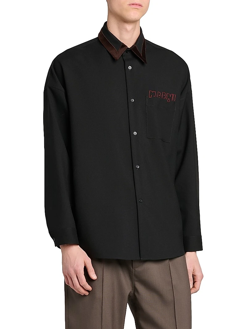 Logo Wool Velvet-Trimmed Shirt