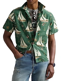 Classic Fit Sailboat Cotton Camp Shirt