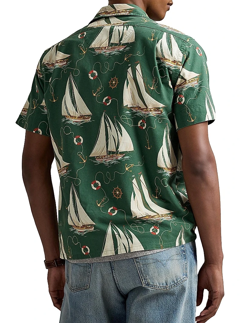 Classic Fit Sailboat Cotton Camp Shirt