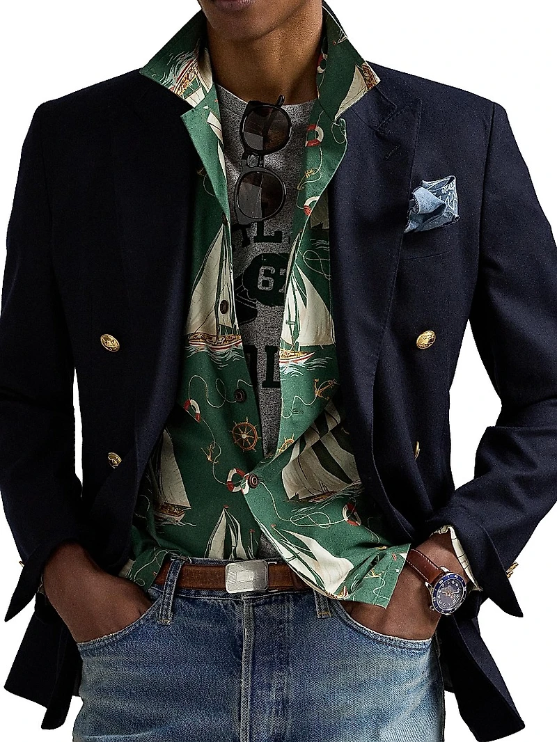 Classic Fit Sailboat Cotton Camp Shirt