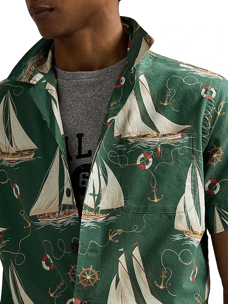 Classic Fit Sailboat Cotton Camp Shirt