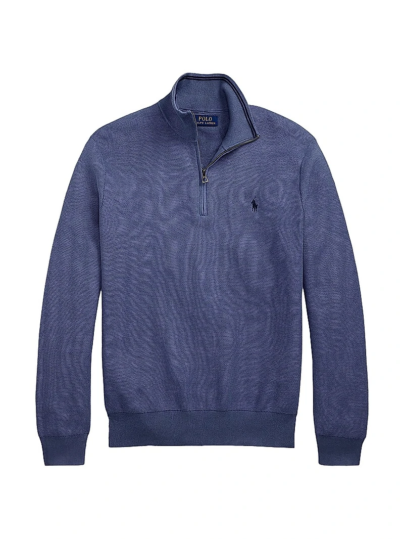 Mesh-Knit Cotton Quarter-Zip Sweater