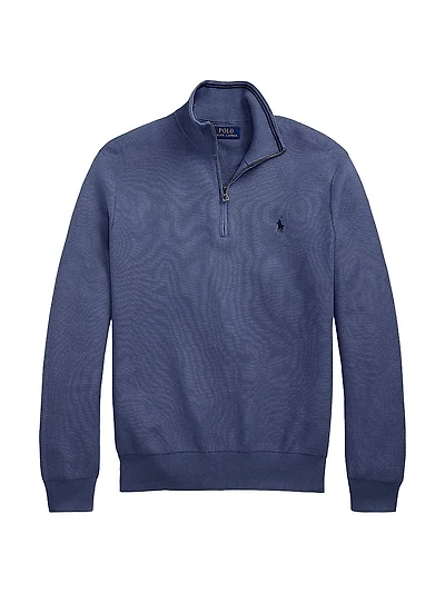 Mesh-Knit Cotton Quarter-Zip Sweater