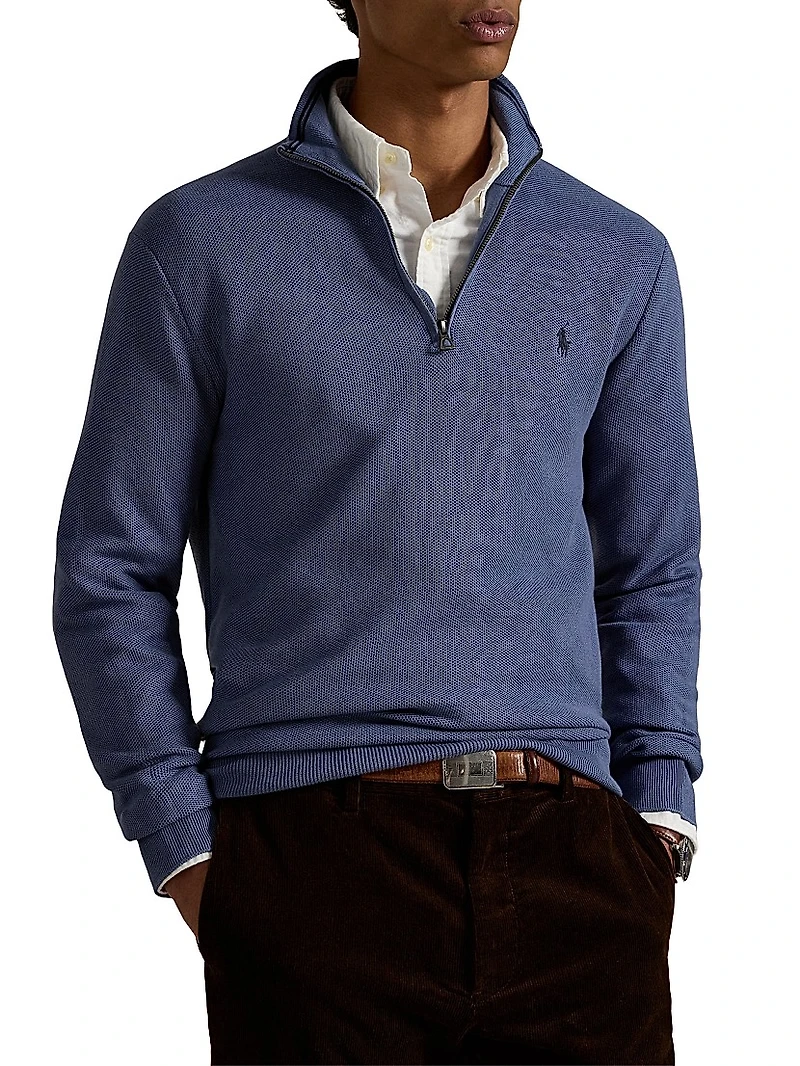 Mesh-Knit Cotton Quarter-Zip Sweater