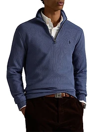 Mesh-Knit Cotton Quarter-Zip Sweater