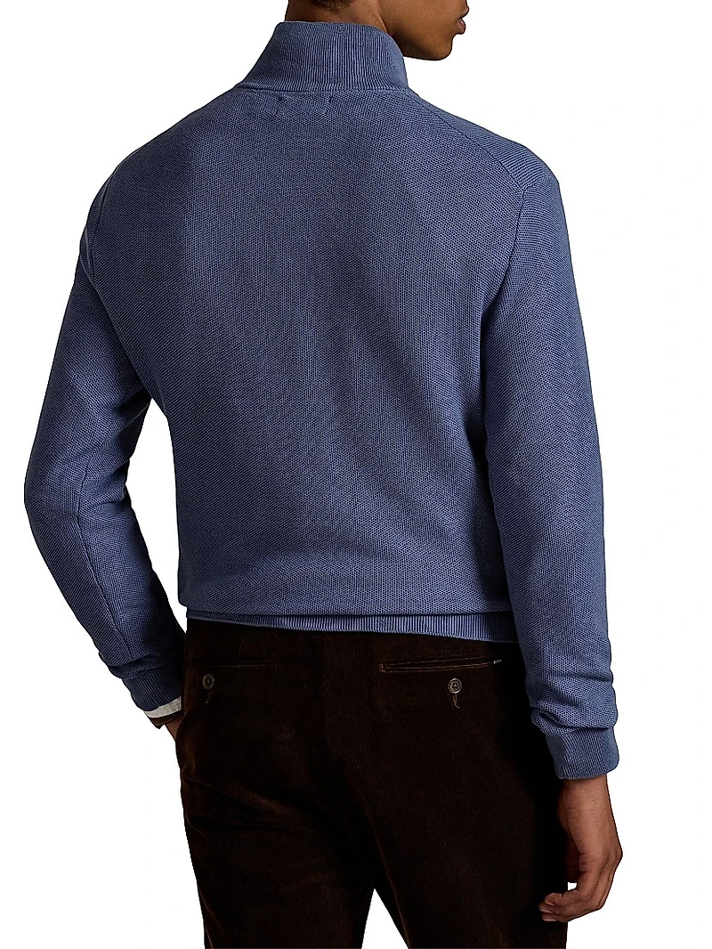 Mesh-Knit Cotton Quarter-Zip Sweater