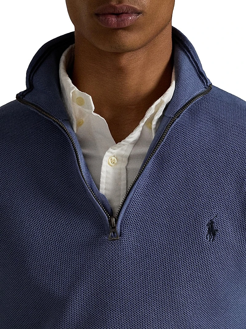 Mesh-Knit Cotton Quarter-Zip Sweater