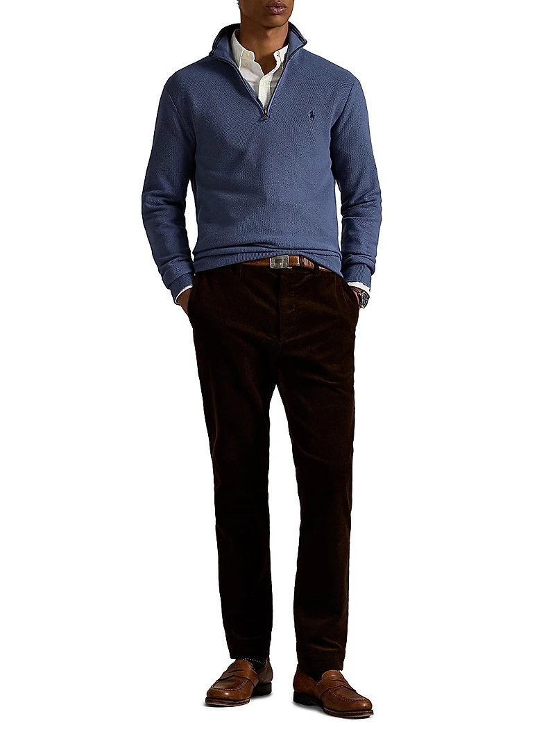 Mesh-Knit Cotton Quarter-Zip Sweater