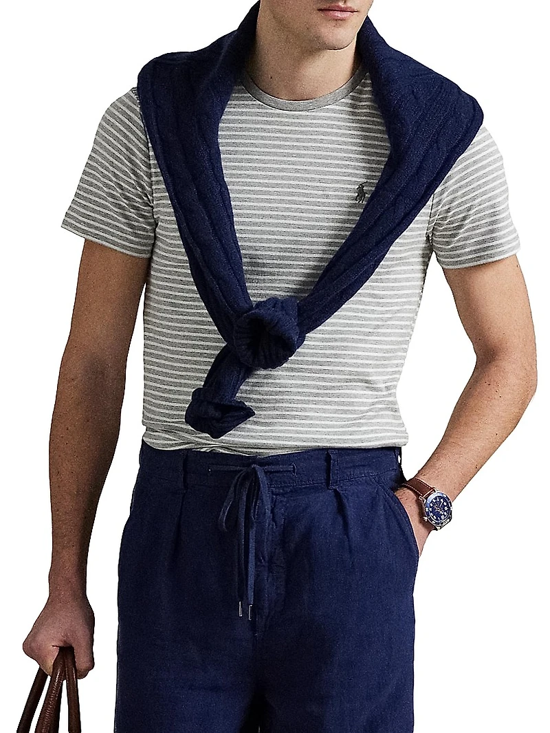 Custom-Slim-Fit Striped Soft Cotton T-Shirt