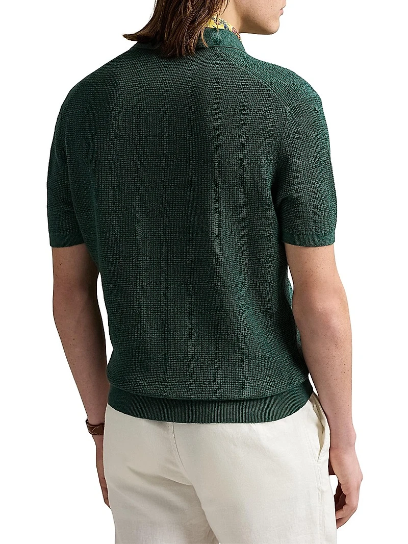 Mesh-Knit Linen Short-Sleeve Sweater